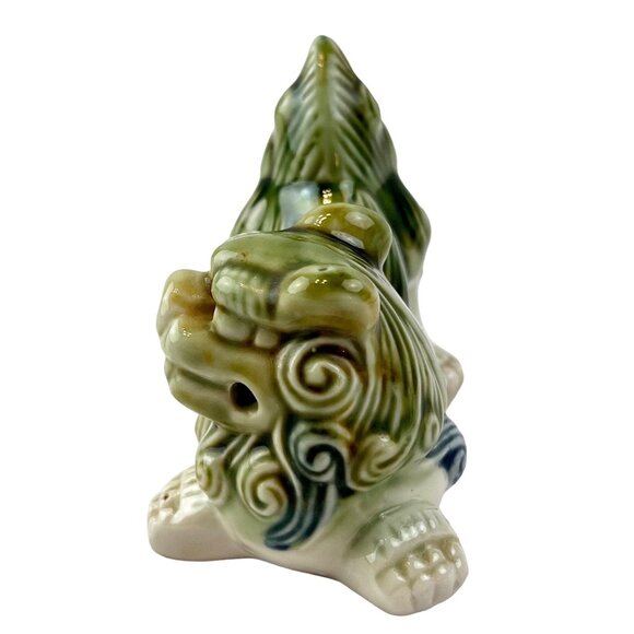 Vintage Ceramic Foo Dog Lion Shishi Figurine Green Blue & Cream Detailed EUC - Picture 3 of 10